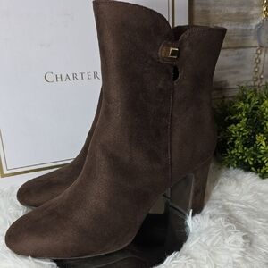 Charter Club Dark Brown Suede Heeled Boots Sz 9.5